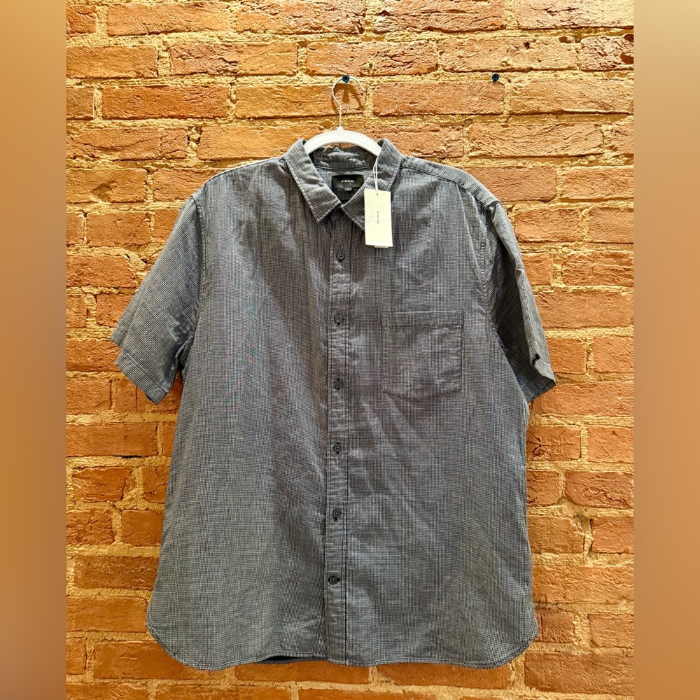 NWT Vince Men’s Double Face Jacquard Cotton Woven Short Sleeve Button Down — XL